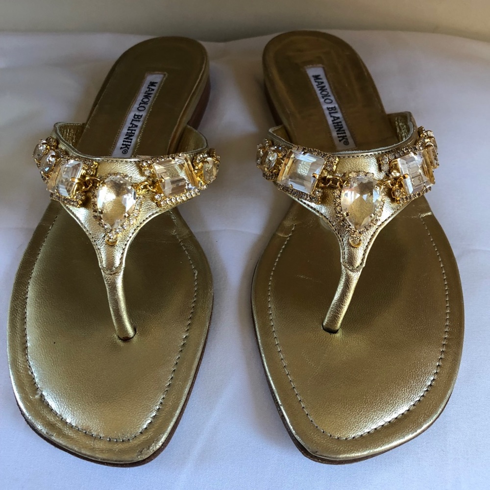 Manola Blahnik Gold Flat Sandal